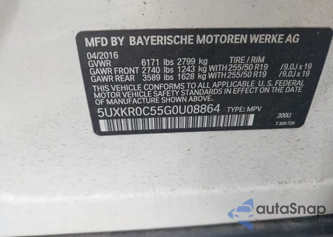 2016 BMW X5 xDrive35I from USA, damaged, VIN 5UXKR0C55G0U08864